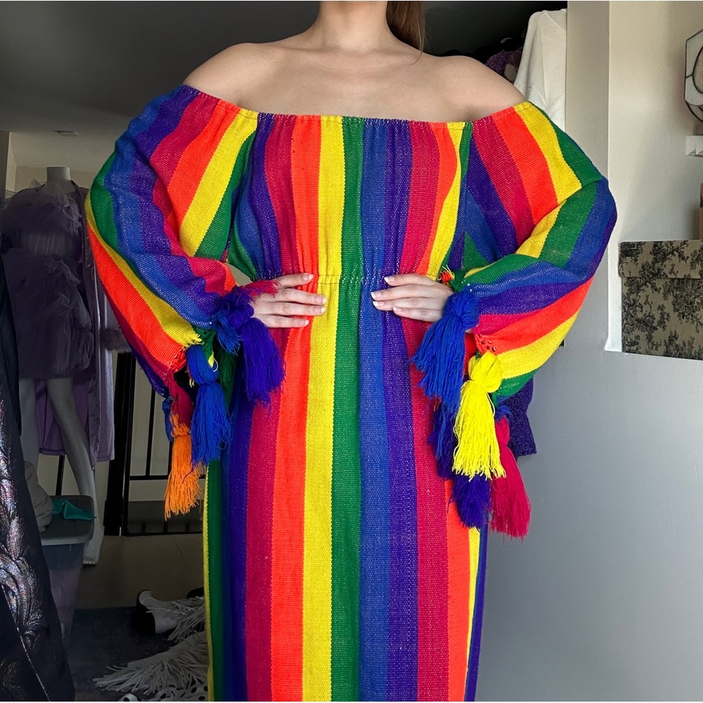 Guatemalan Rainbow Tassel Maxi Dress